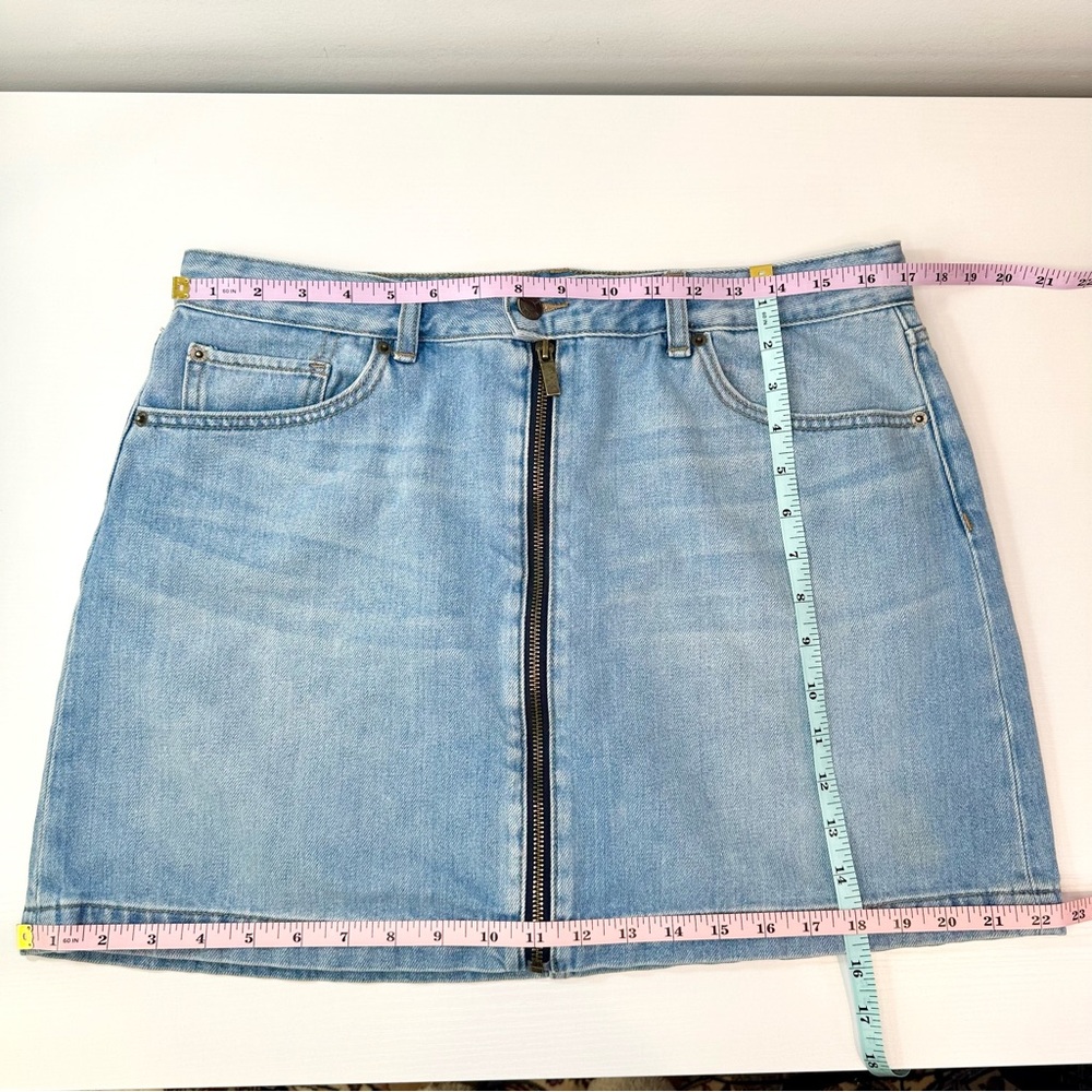 1. State Light Blue Denim Zip Front A Line Jean Skirt, 12 - Picture 11 of 12